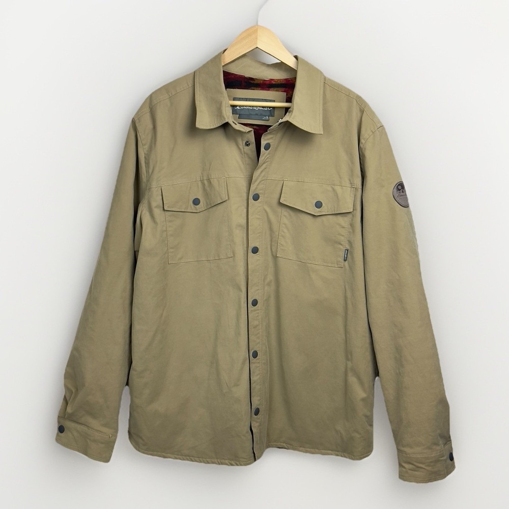 Eddie Bauer Mens XL Fleece Lined Button Up Shirt Jacket Beige EM32LW904